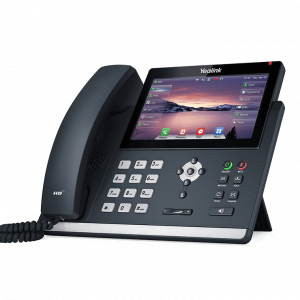 Téléphone de bureau Yealink avec écran tactile et clavier, conçu pour les communications professionnelles.